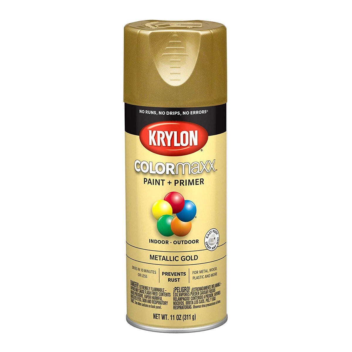 Krylon K05588007 COLORmaxx Paint+Primer Spray, Metallic Gold, 12 Oz