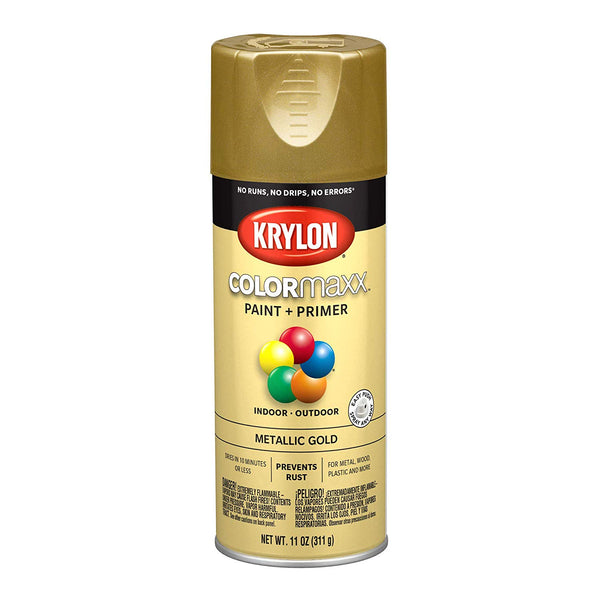 Krylon K05588007 COLORmaxx Paint+Primer Spray, Metallic Gold, 12 Oz