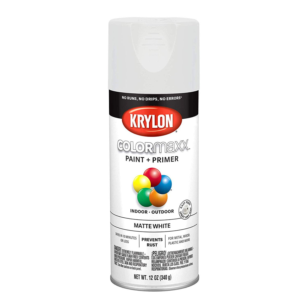 Krylon K05591007 COLORmaxx Paint + Primer Spray, Matte White, 12 Oz