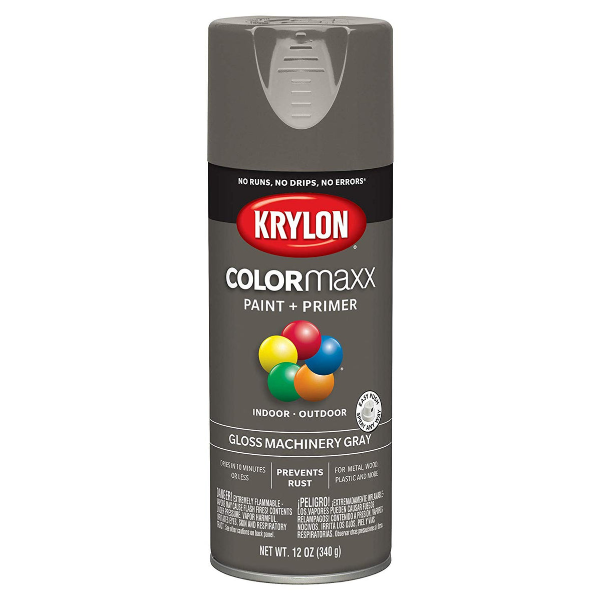 Krylon K05599007 COLORmaxx Paint + Primer Spray, Gloss Machinery Gray, 12 Oz