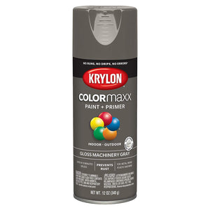 Krylon K05599007 COLORmaxx Paint + Primer Spray, Gloss Machinery Gray, 12 Oz