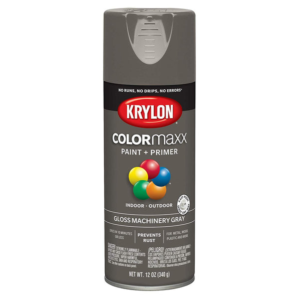 Krylon K05599007 COLORmaxx Paint + Primer Spray, Gloss Machinery Gray, 12 Oz