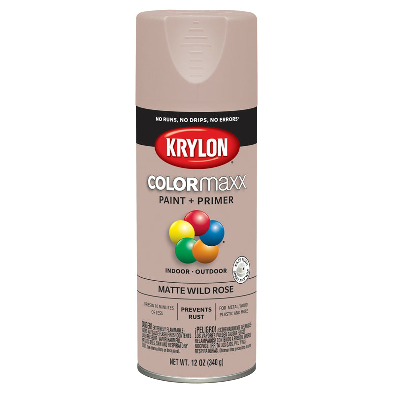 Krylon K05601007 COLORmaxx Paint + Primer Spray, Matte Wild Rose, 12 Oz