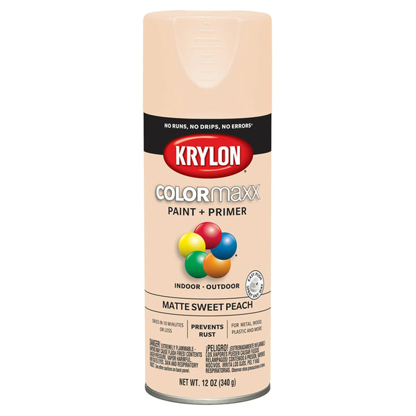 Krylon K05603007 COLORmaxx Paint + Primer Spray, Matte Sweet Peach, 12 Oz