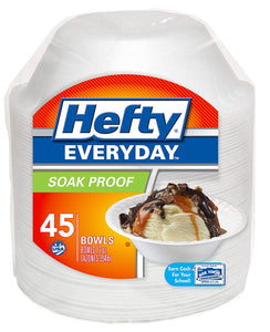 Hefty 00D25045 Everyday Disposable Soak Proof Foam Bowls, 12 Oz, 45-Count