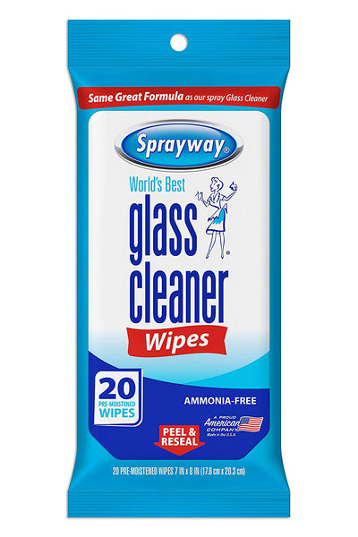 Sprayway SW199R Ammonia-Free Glass Cleaner Wipes, 20-Count