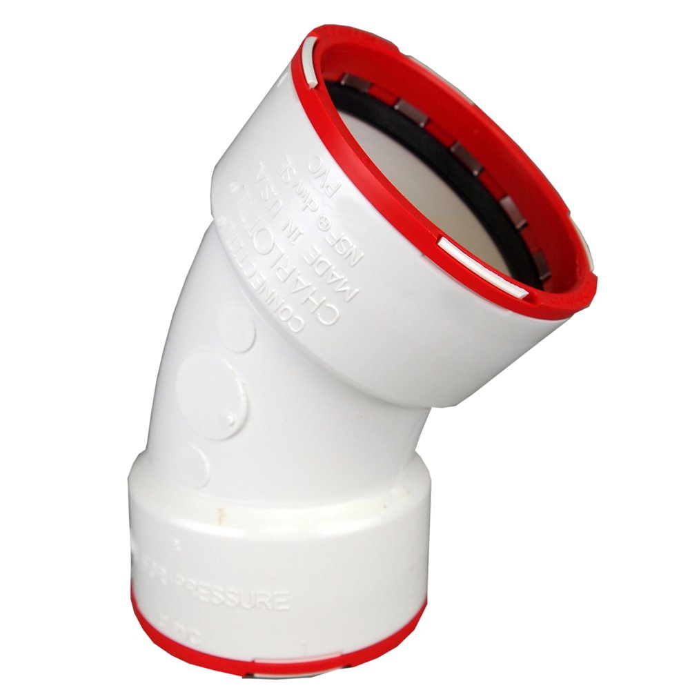 Charlotte CTT-00321-1000 ConnecTite Schedule 40 Hub PVC DWV Elbow, 45-Degree, 2"
