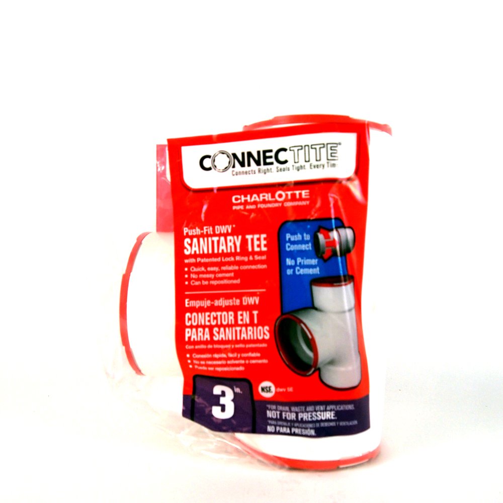 Charlotte CTT-00400-1200 ConnecTite PushFit Schedule 40 PVC DWV Sanitary Tee, 3"