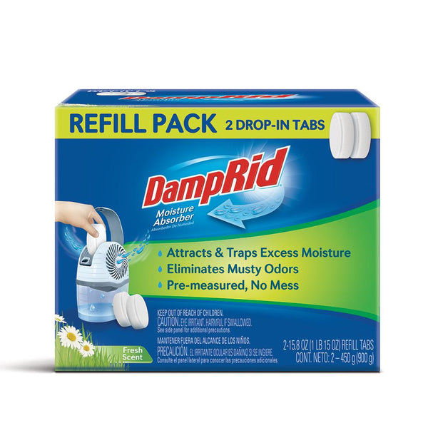 DampRid FG97 Drop-In Tabs Moisture Absorber Refills, Fresh Scent, 15 Oz, 2-Count
