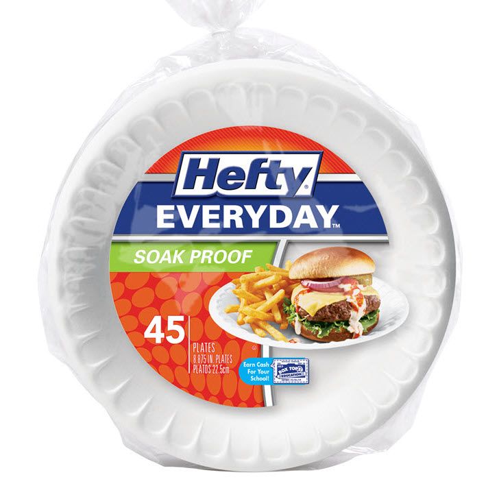 Hefty 00D28845 Everyday Disposable Soak Proof Foam Plates, 9", 45-Count