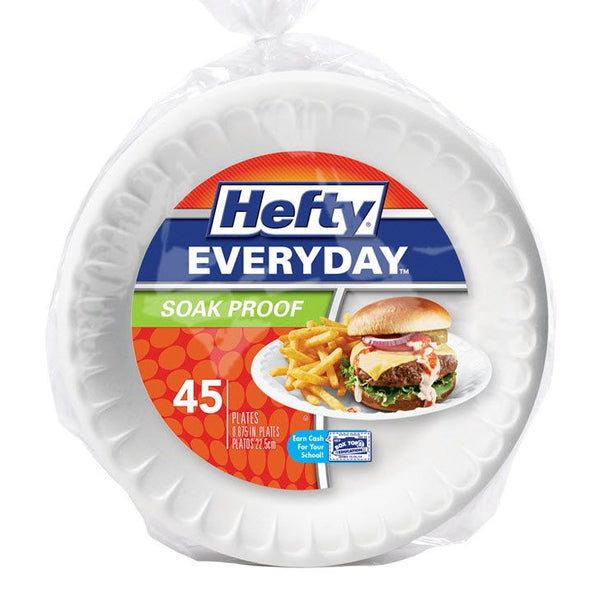 Hefty 00D28845 Everyday Disposable Soak Proof Foam Plates, 9", 45-Count