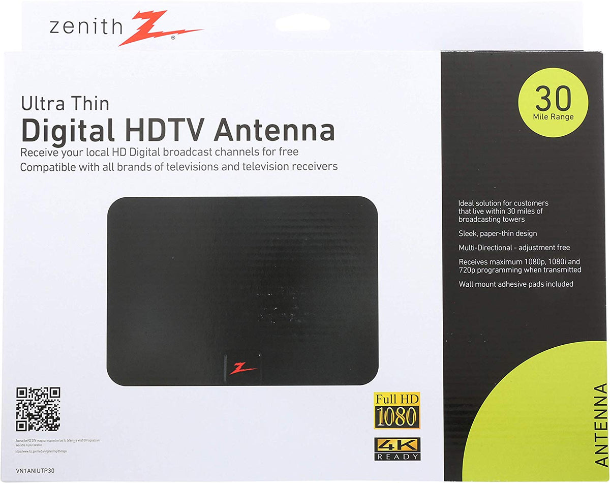 Zenith VN1ANIUTP30 Omni-Directional Ultra Thin Digital HDTV Antenna, 30 Mile