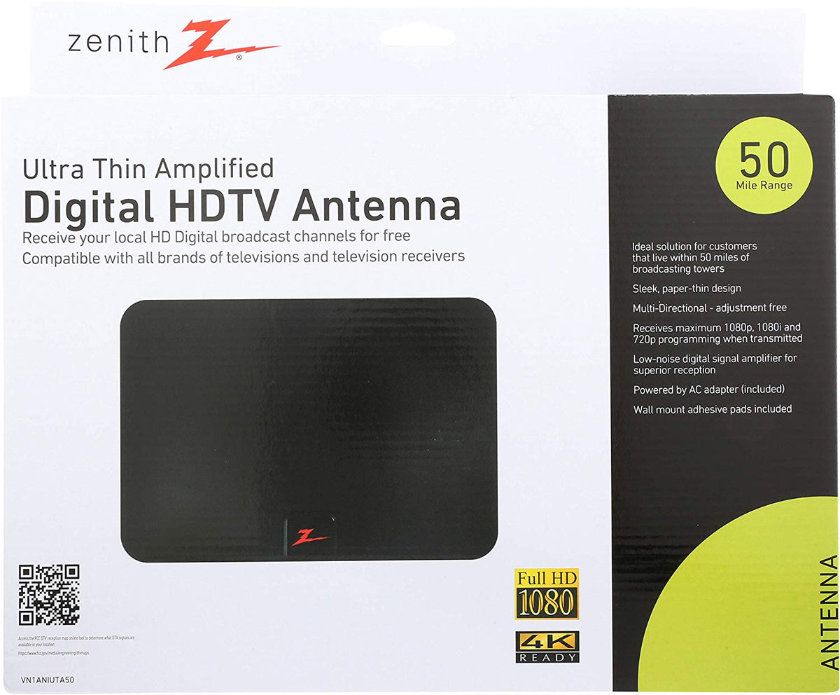 Zenith VN1ANIUTA50 Multi-Directional Ultra-Thin Digital HDTV Antenna, 50 Mile