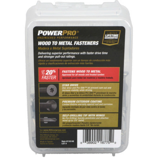Power Pro 116148 Premium Star Drive Flat Sheet Metal Screws, #12 x 2", 42-Count