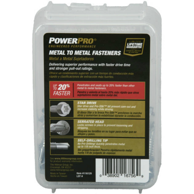 PowerPro 116129 Premium Star Drive Hex Washer Sheet Metal Screw, 1/4"x1.5",37-Ct