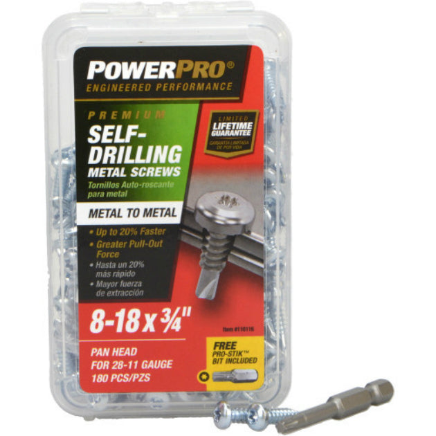 PowerPro 116116 Premium Star Drive Pan Sheet Metal Screws, #8 x 3/4", 180-Count