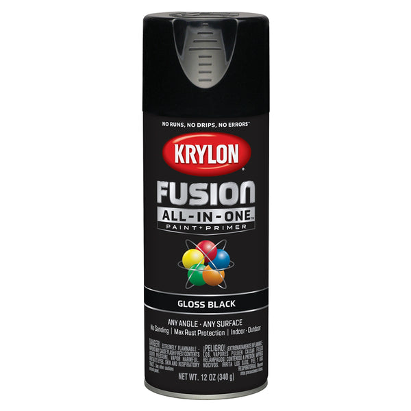 Krylon K02702007 Fusion All-In-One Paint & Primer Spray, Gloss Black, 12 Oz