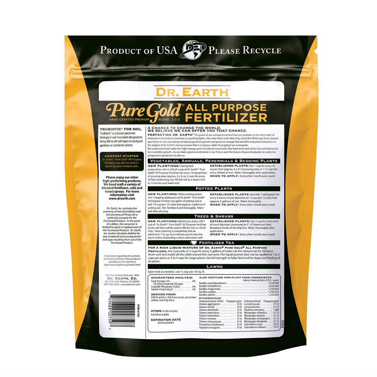 Dr. Earth 759 Pure Gold Organic & Natural All Purpose Fertilizer, 8 Lbs