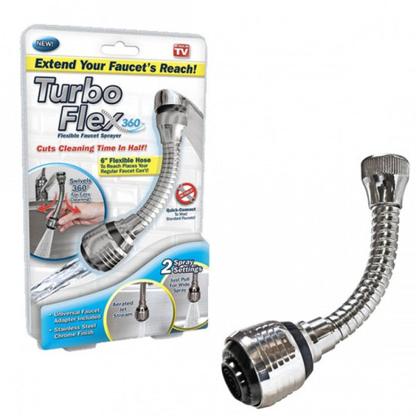 Turbo Flex 360 TF-CD12/6 Flexible Faucet Sprayer, As Seen On TV, Stainless Steel Chrome