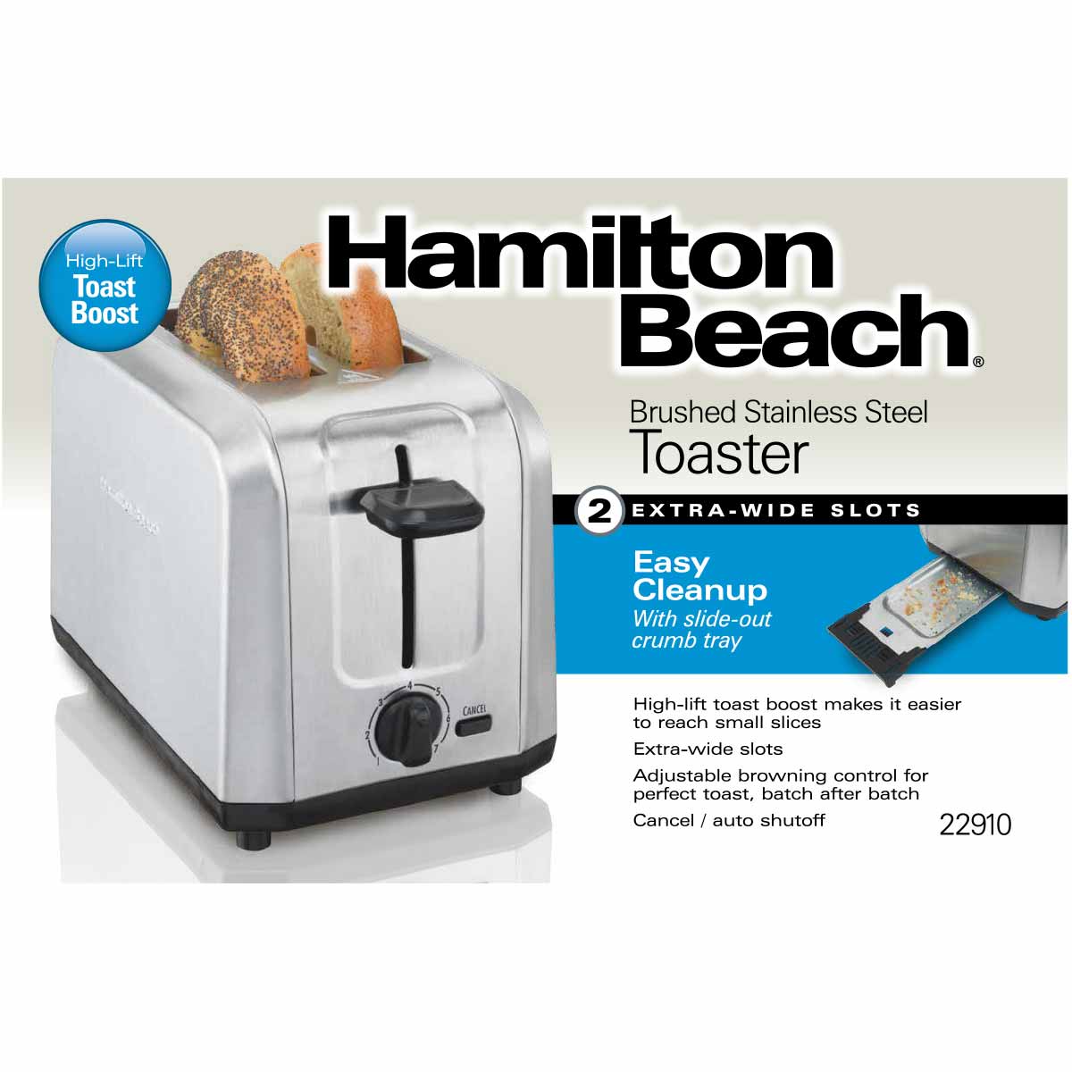 Hamilton Beach 22910 Brushed Stainless Steel Toaster, 2-Slice