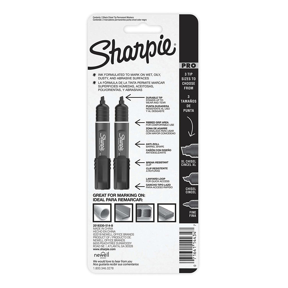 Sharpie 2018330 Pro Chisel Tip Permanent Markers, Black, 2-Count