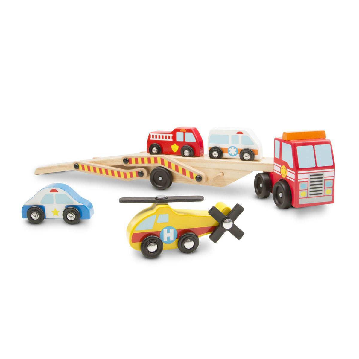 Melissa & Doug 4610 Emergency Vehicle Carrier Wooden Play Set, Age 3+