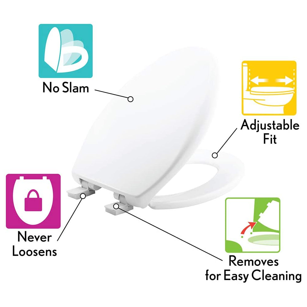 Mayfair 87SLOW-000 Whisper Close Round Plastic Toilet Seat, Never Loosen, White