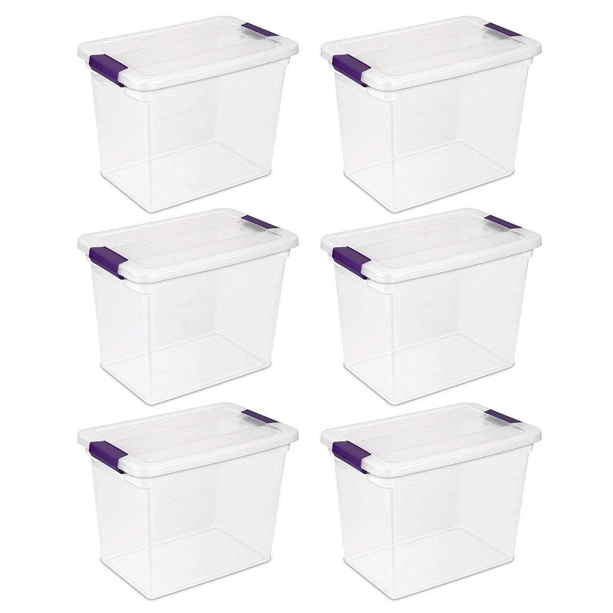 Sterilite 17631706 ClearView Latch Box with Sweet Plum Latches, 27 Qt