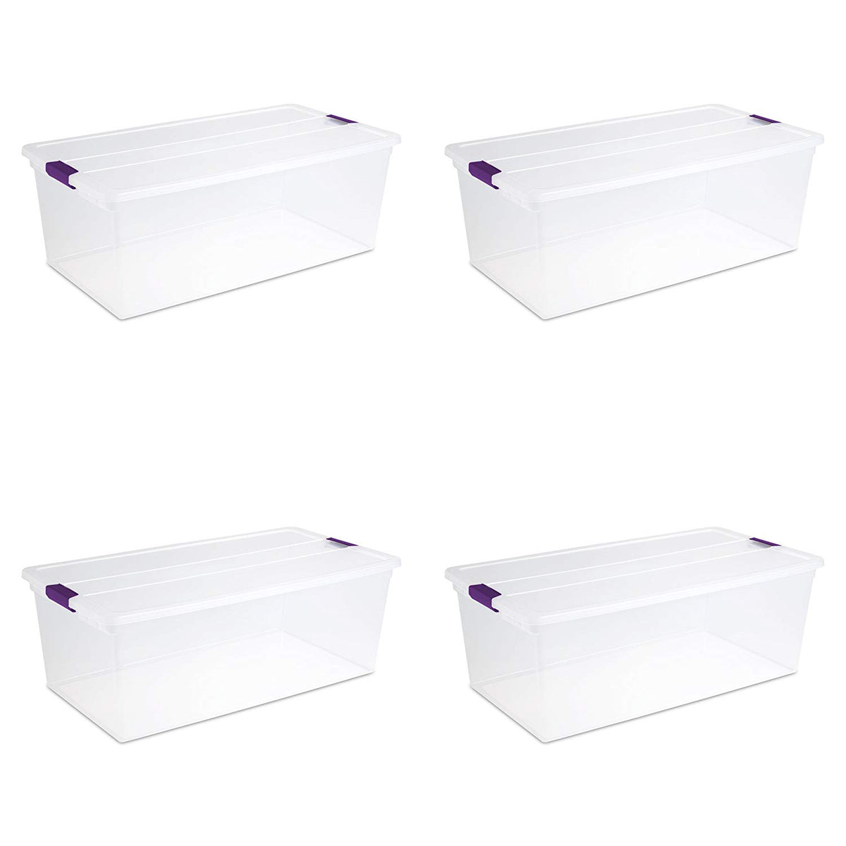 Sterilite 17641704 ClearView Latch Box with Sweet Plum Latches, 110 Qt