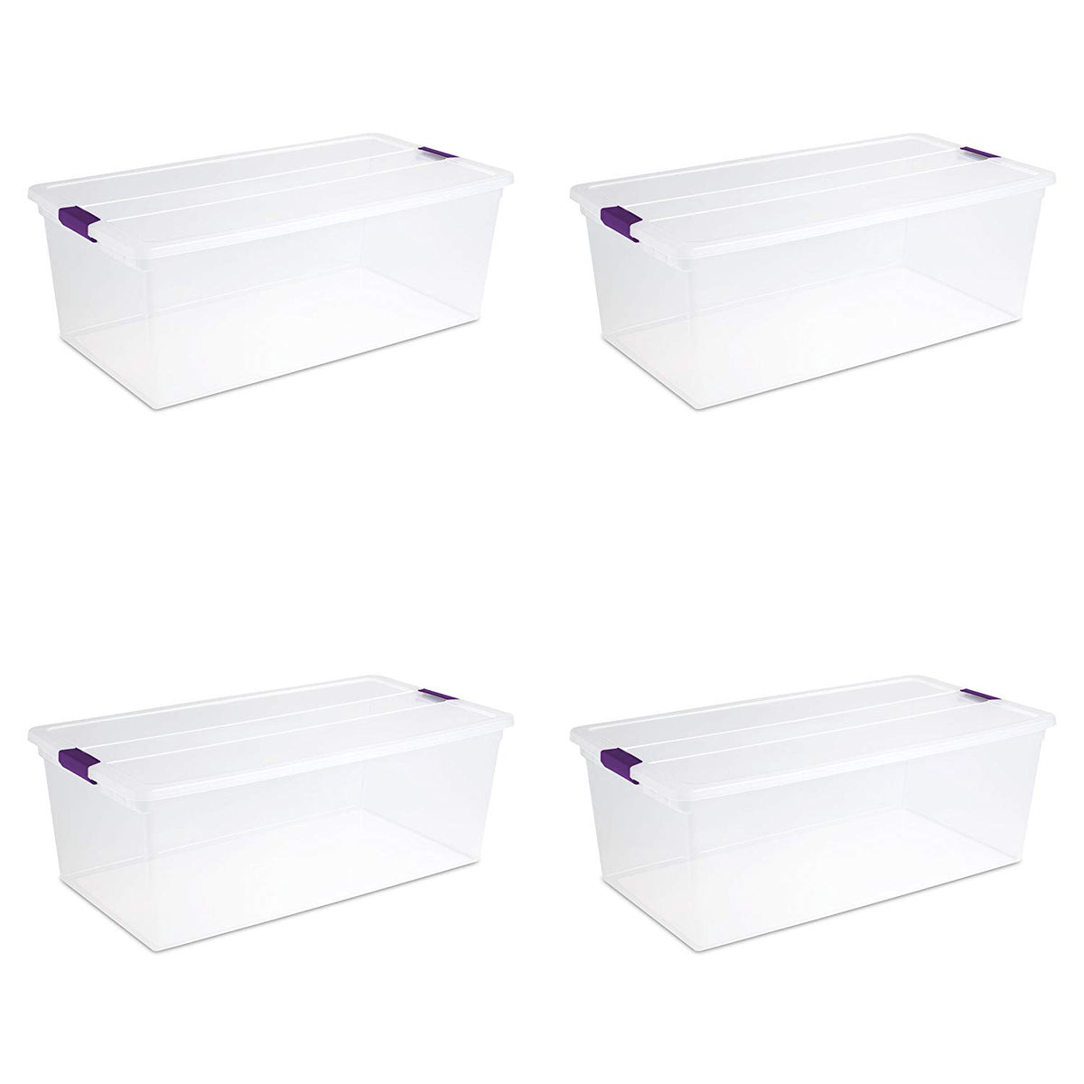 Sterilite 17641704 ClearView Latch Box with Sweet Plum Latches, 110 Qt