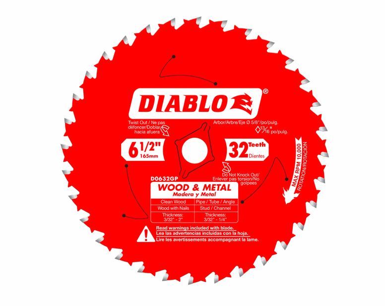 Diablo D0632GPX Wood & Metal Carbide Circular Saw Blade, 32 Tooth, 6‑1/2"