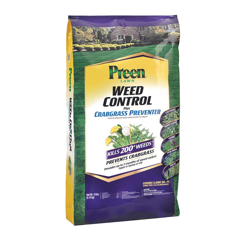 Preen 24-64026 Lawn Weed Control Plus Crabgrass Preventer, 18 Lb, 5000 Sqft