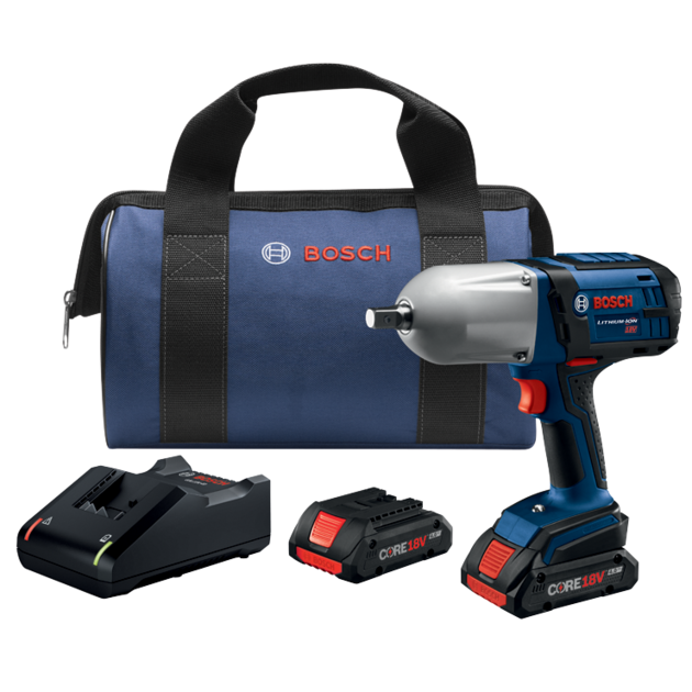 Bosch HTH181-B25 High-Torque Impact Wrench Kit with Pin Detent, 18V