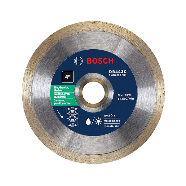 Bosch DB443C Premium Continuous Rim Diamond Blade for Clean Cuts, 14500 RPM, 4"