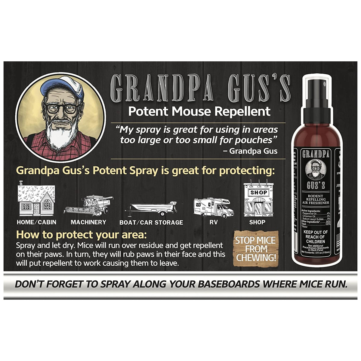 Grandpa Gus's GSB-8A-15 Potent Mouse Repellent Spray, 8 Oz