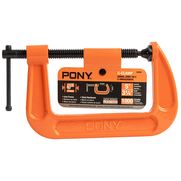 Pony 2650 Classic Light-Duty C-Clamp, Orange, 5"