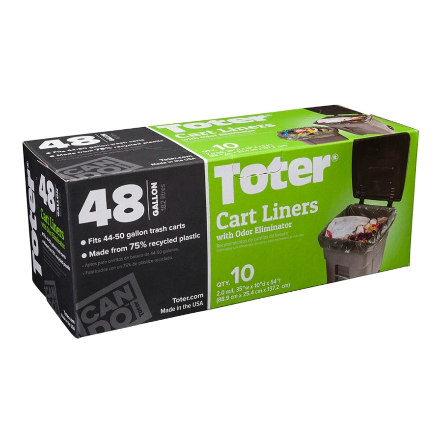 Toter GB048-R1000 Trash Cart Liner, Plastic, Black, 48 Gallon, 10-Count