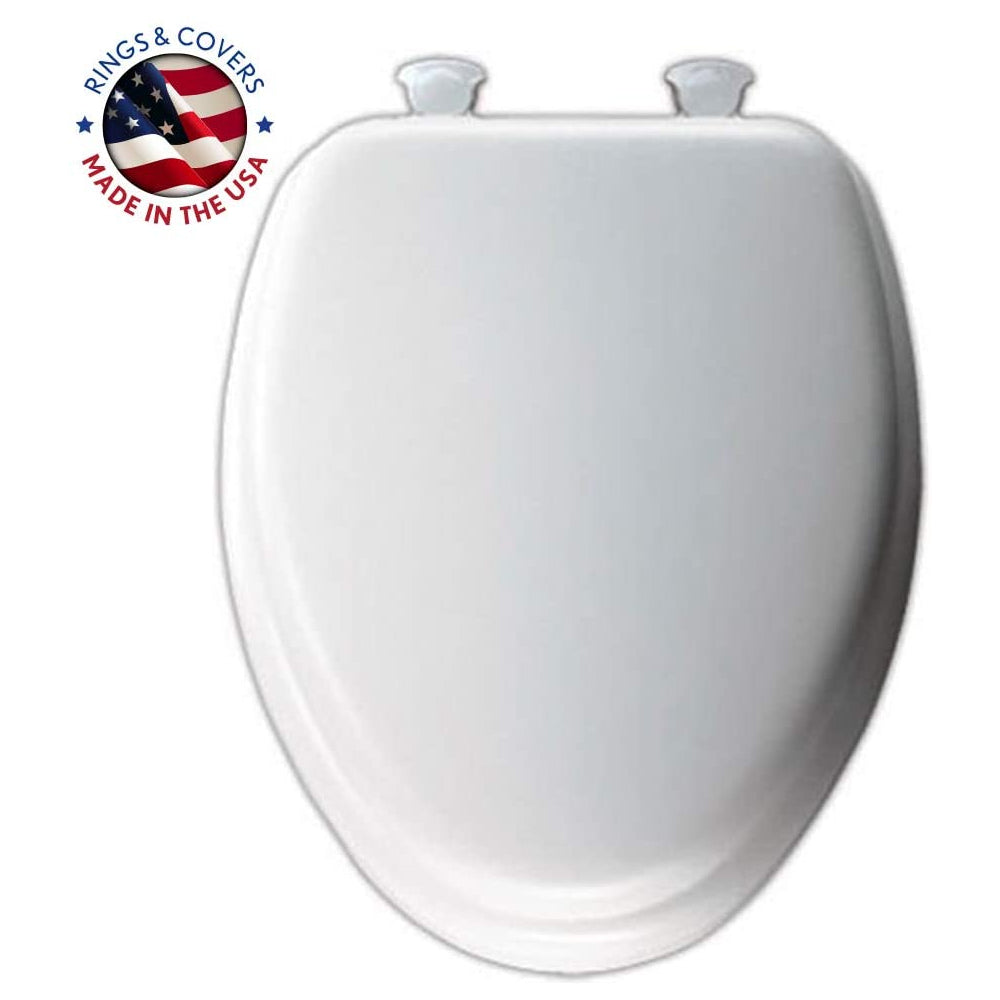 Bemis 115EC-000 Elongated Toilet Seat w/Cover, STA-TITE System, Vinyl/Wood, White