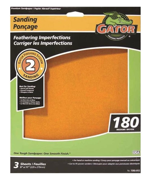 Gator 7265-012 Aluminum Oxide Sanding Sheet, 11" x 9", 180 Grit