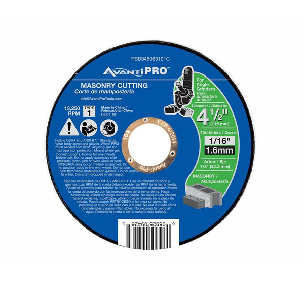 AvantiPro PBD045063101C hin Kerf Masonry Cutting Disc, 4-1/2" x 1/16" x 7/8"