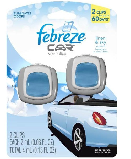 Febreze 94735 Car Vent Clips Air Freshener, Linen & Sky