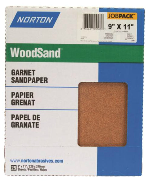 Norton 05505 Woodsand Garnet Sandpaper, 9" x 11", 100Grit