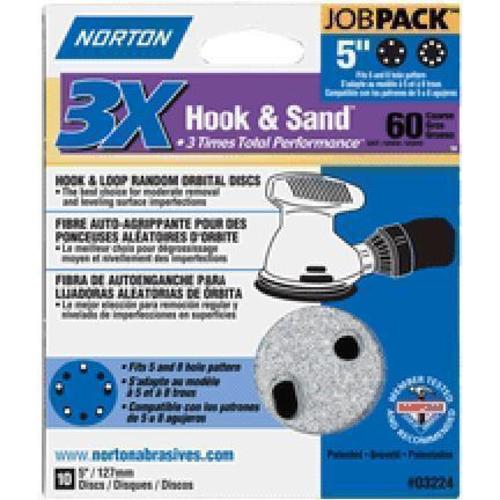 Norton 03224 Hook and Loop Sanding Discs, 5" Dia., 60 Grit