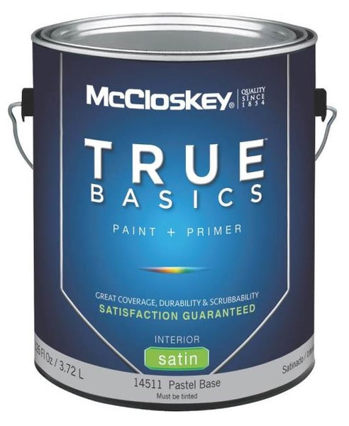 McCloskey 14511 True Basics Interior Latex Satin Paint, Gallon, Pastel Base