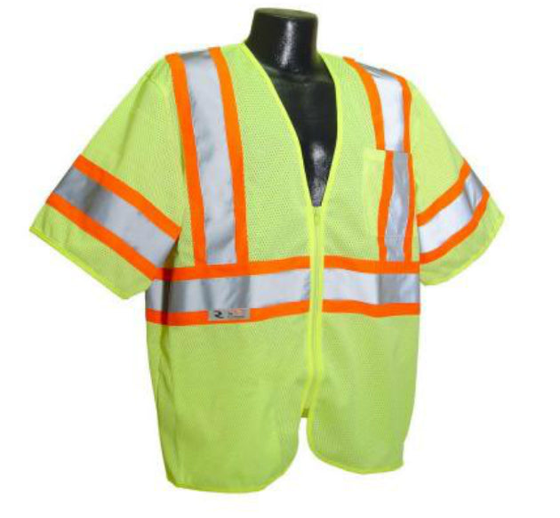 Radians SV22-3ZGM-L Class 3 Economy Mesh Safety Vest With Zipper, Large, Green
