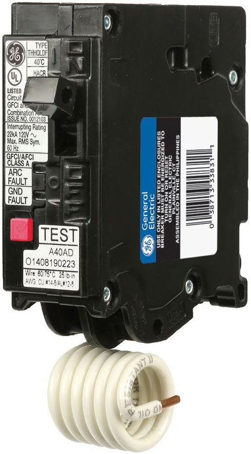 GE THQL1115DFP Single-Pole Dual Function Arc Fault/GFCI Breaker, 15 Amp, 10K