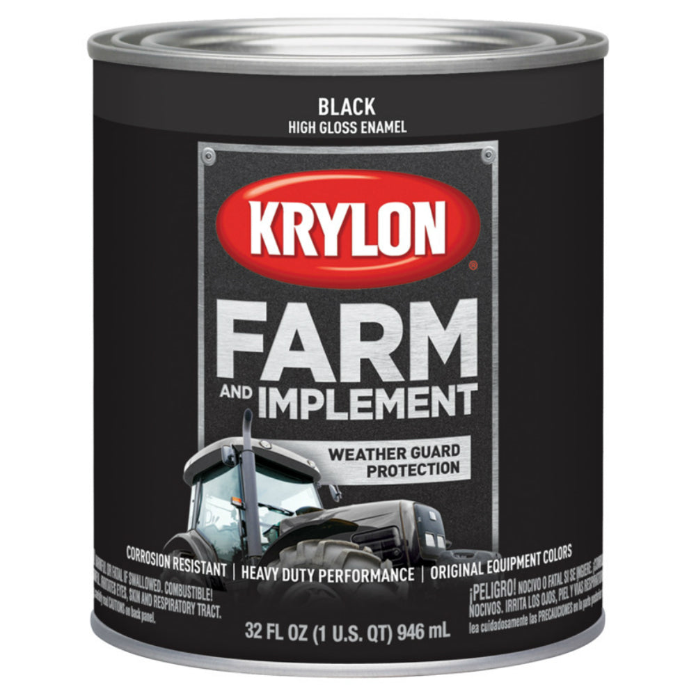 Krylon K02020000 Farm & Implement Paint, Gloss Black, 1 Quart
