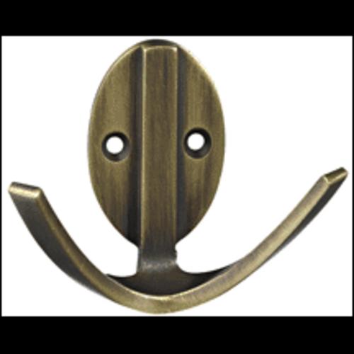Stanley S807-008 Antique Brass Double Prong Robe Hook, 3"