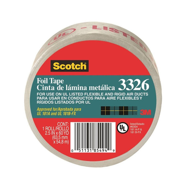 Scotch 3326-A Aluminum Foil Tape, Silver, 2-1/2 Inch X 60 Yd