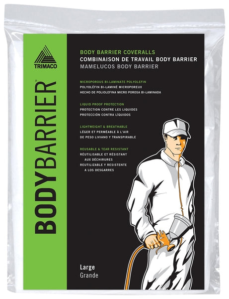 Trimaco 09953 Protective Coverall, L, Zipper Closure, Polyolefin, White